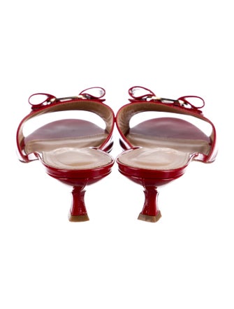 Salvatore Ferragamo Patent Leather Bow Accents Slides