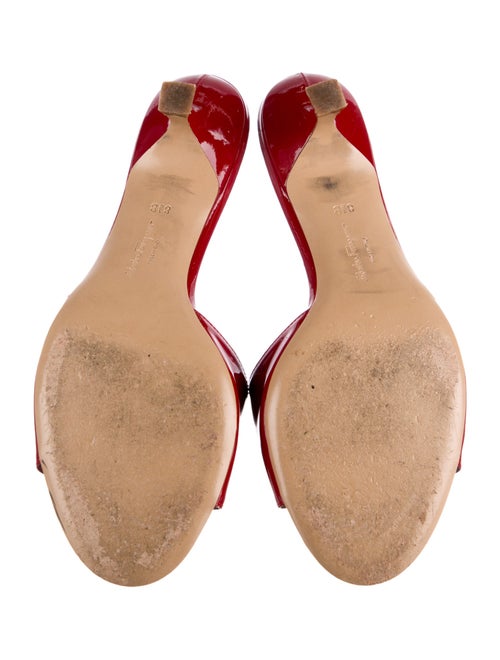 Salvatore Ferragamo Patent Leather Bow Accents Slides