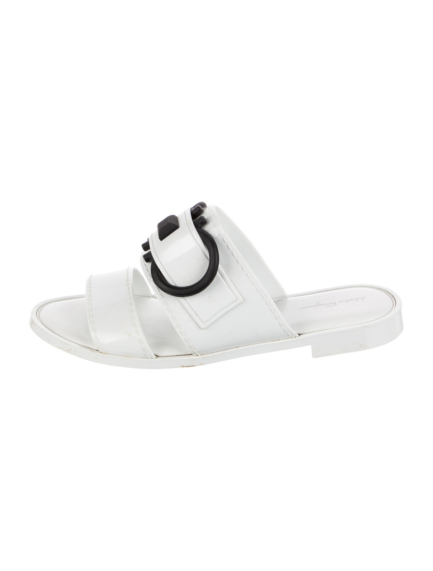 Salvatore Ferragamo Gancini Logo Patent Leather Slides