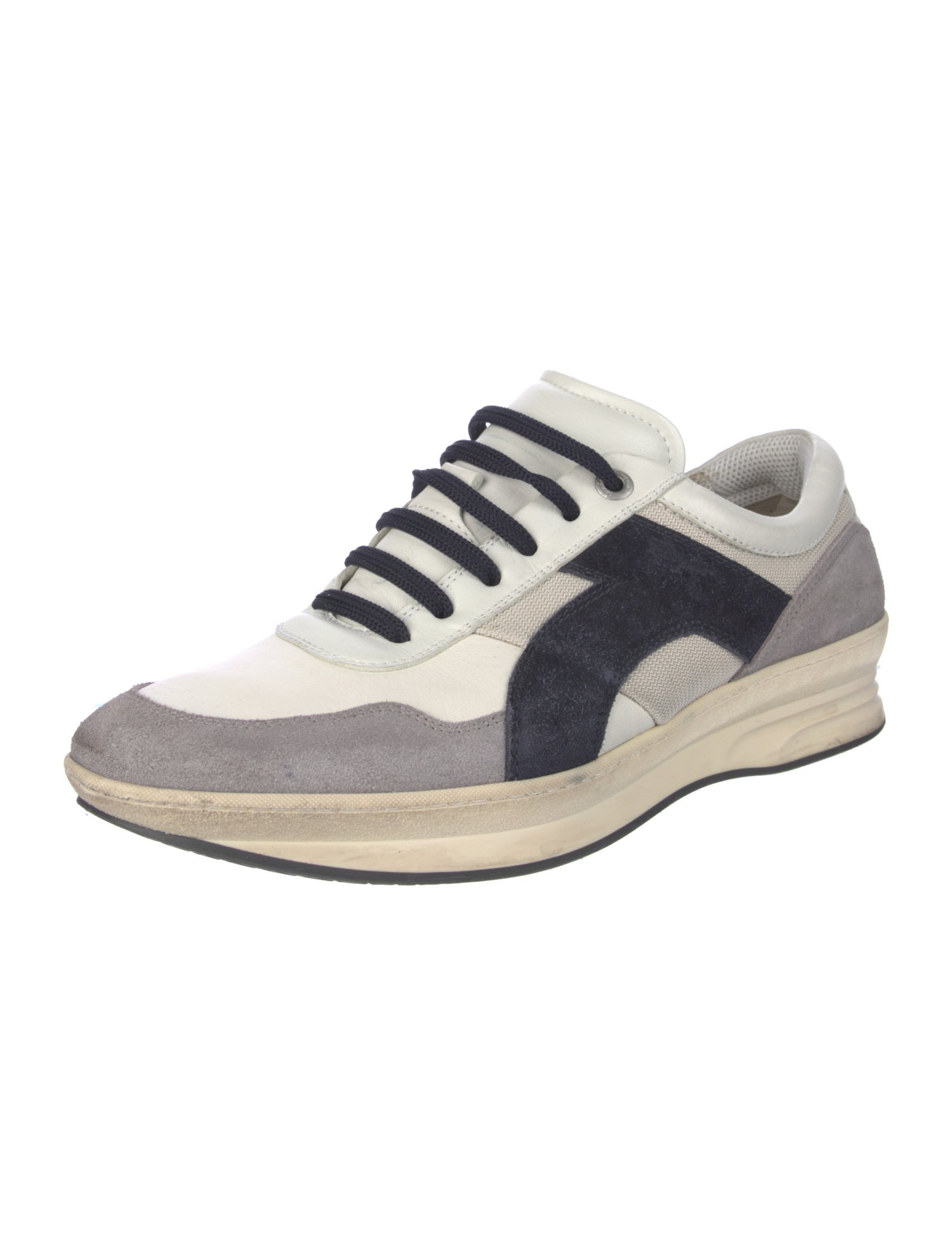 Salvatore Ferragamo Leather Colorblock Pattern Sneakers
