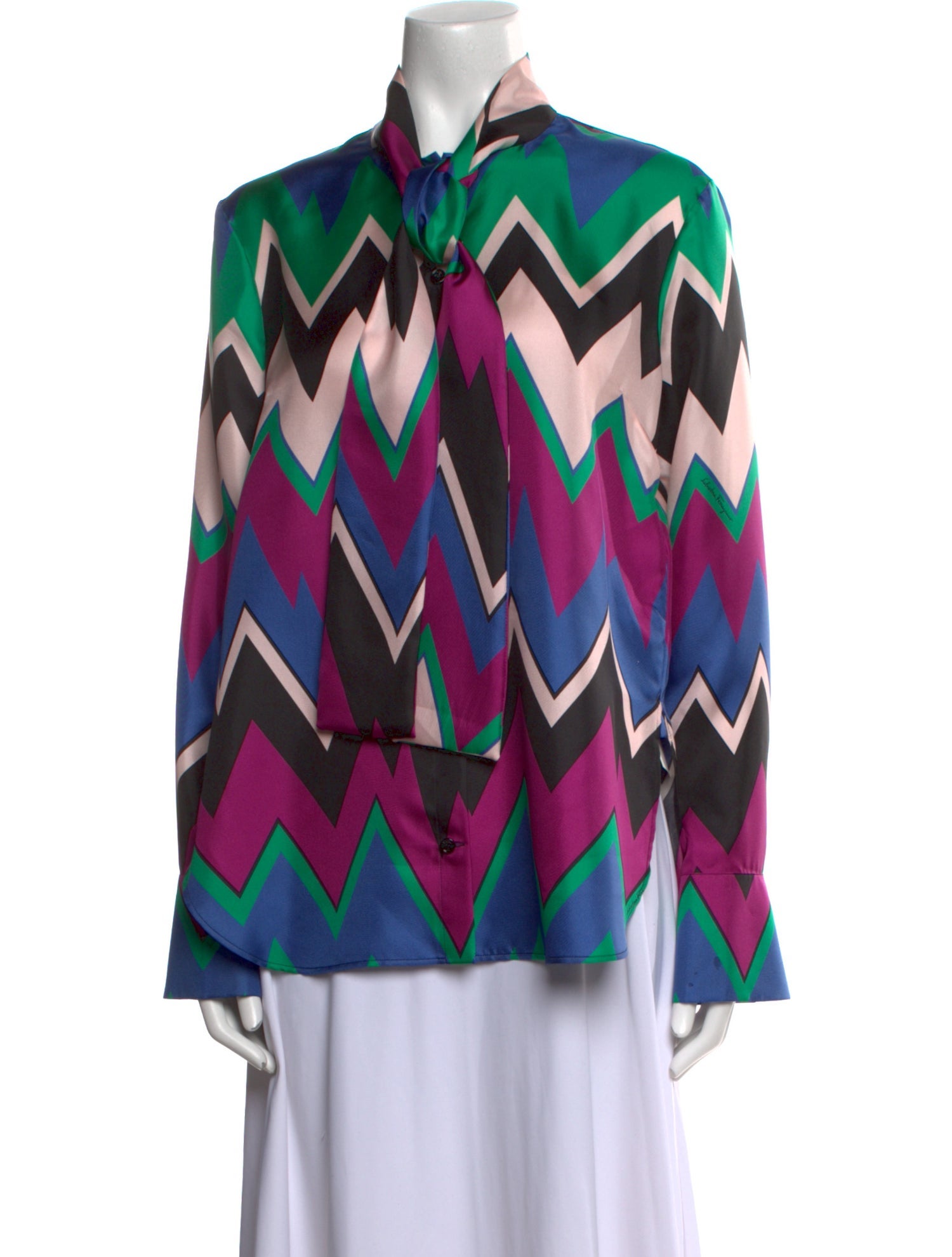 Salvatore Ferragamo Silk Striped Button-Up Top