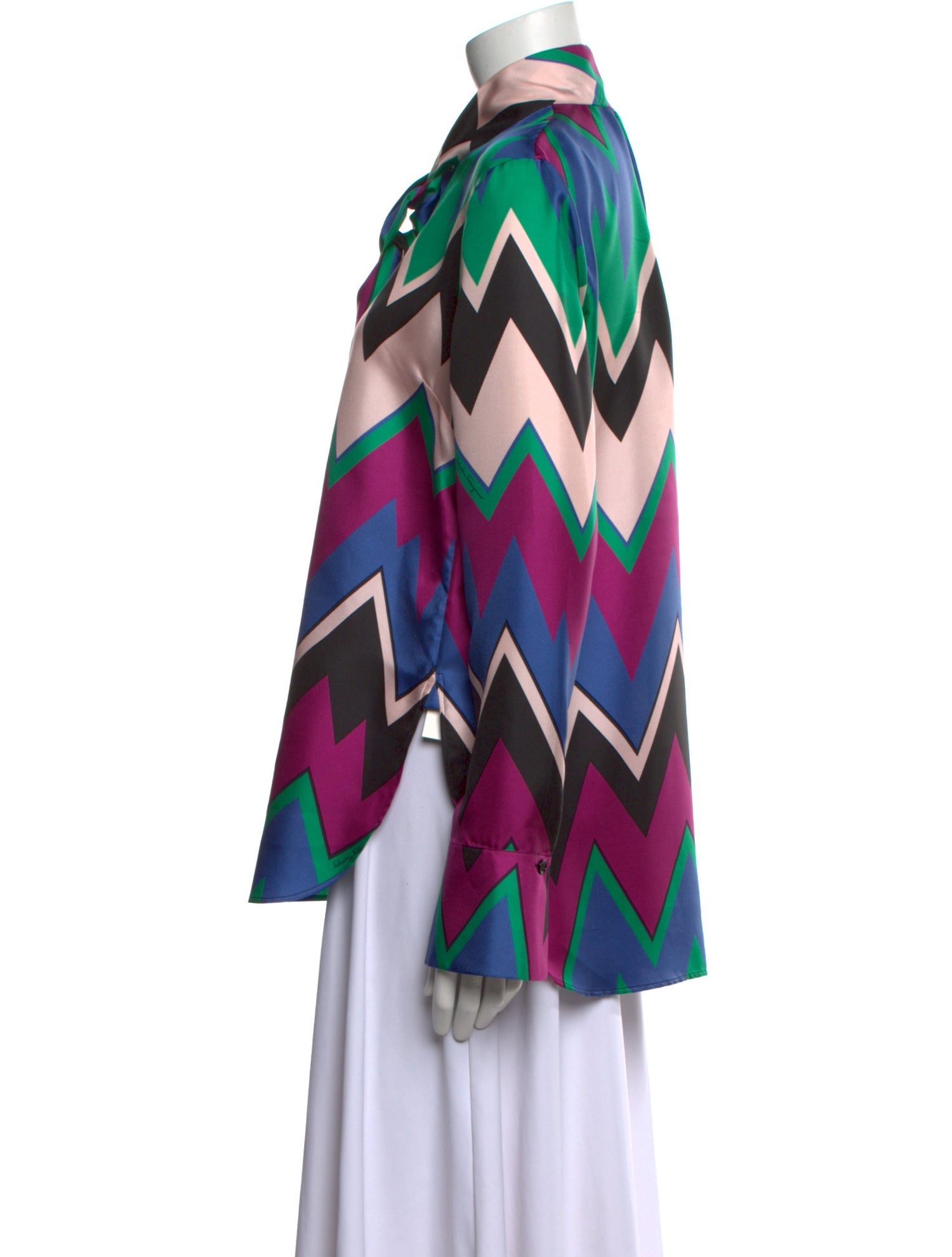 Salvatore Ferragamo Silk Striped Button-Up Top