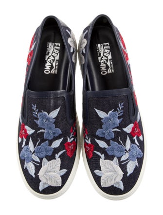 Salvatore Ferragamo Denim Floral Print Sneakers