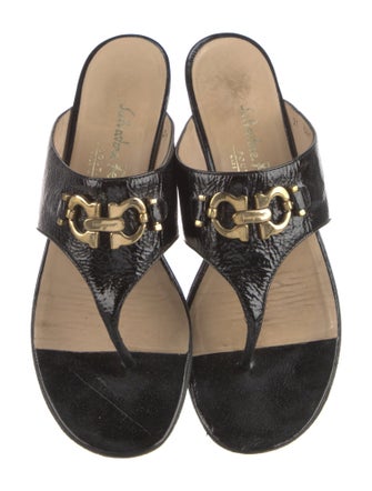 Salvatore Ferragamo Gancini Logo Patent Leather Slides