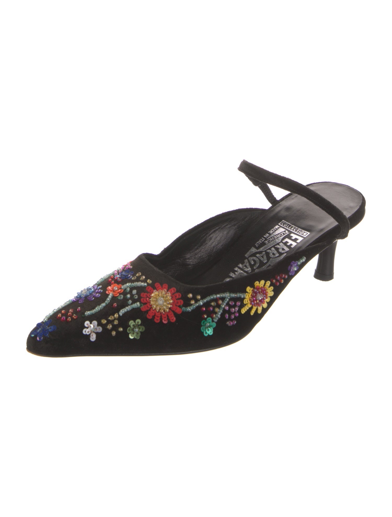 Salvatore Ferragamo Velvet Floral Print Mules
