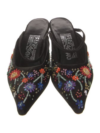 Salvatore Ferragamo Velvet Floral Print Mules