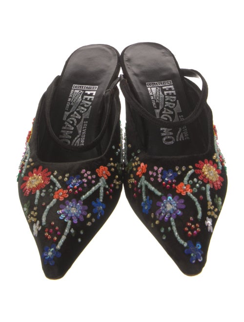 Salvatore Ferragamo Velvet Floral Print Mules