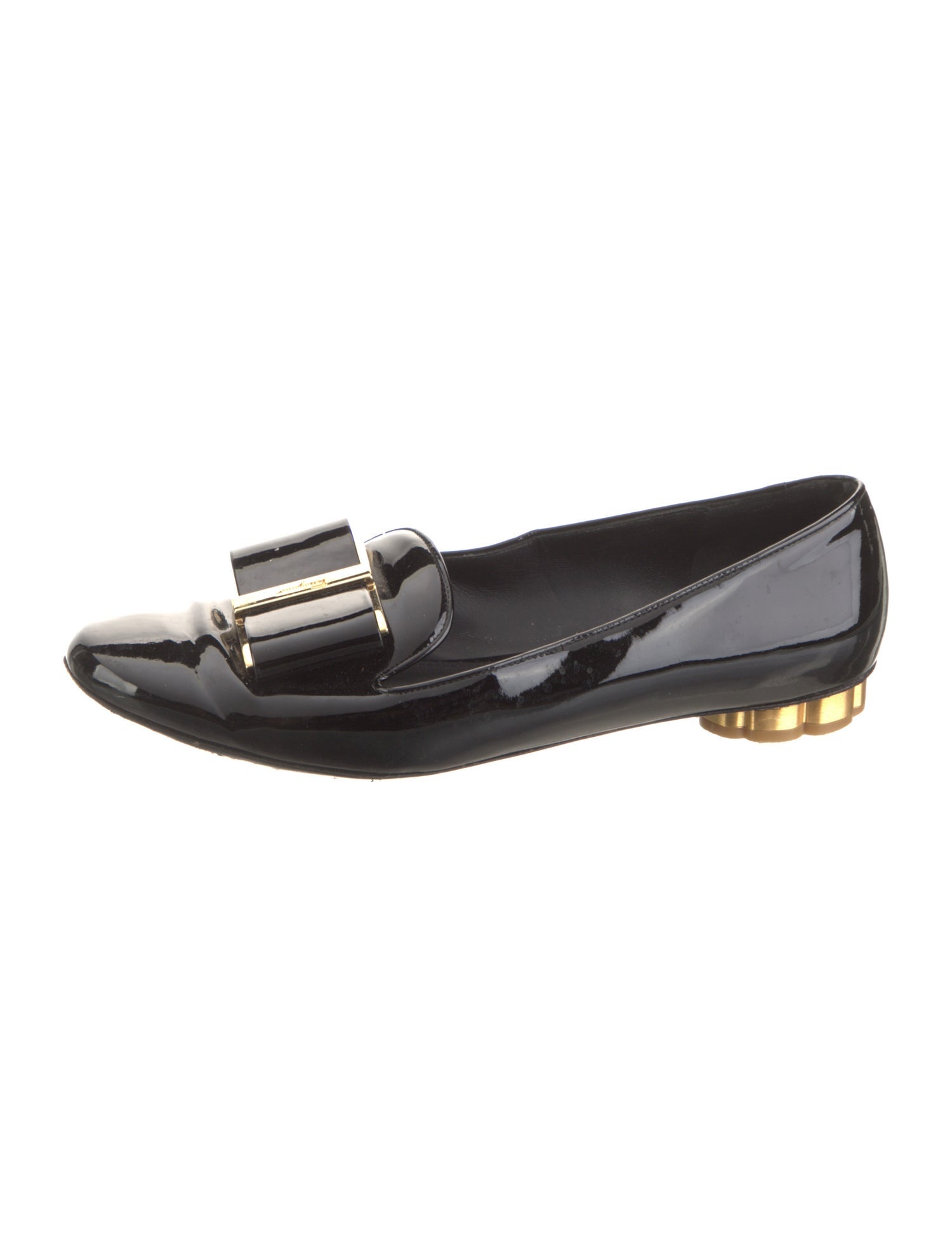 Salvatore Ferragamo Patent Leather Bow Accents Loafers