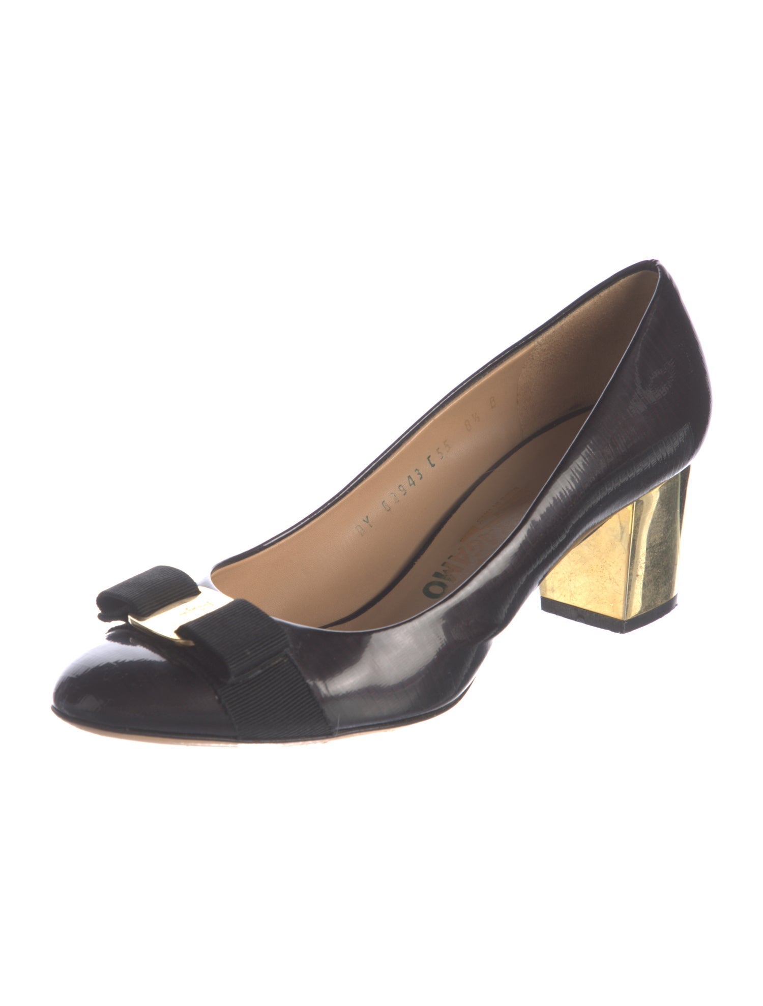 Salvatore Ferragamo Patent Leather Bow Accents Pumps