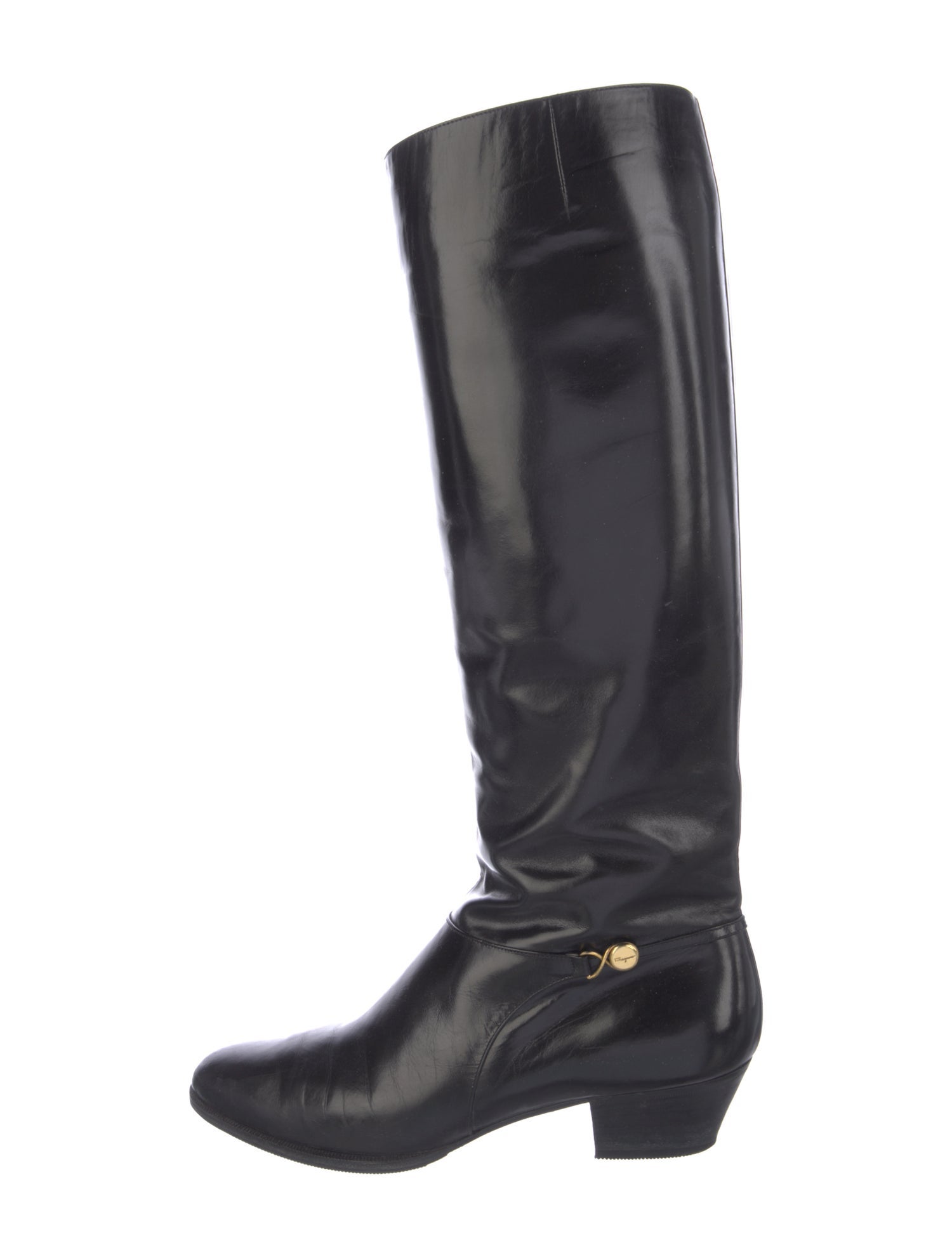 Salvatore Ferragamo Leather Chain-Link Accents Riding Boots