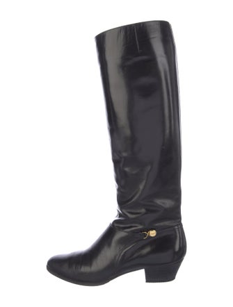 Salvatore Ferragamo Leather Chain-Link Accents Riding Boots