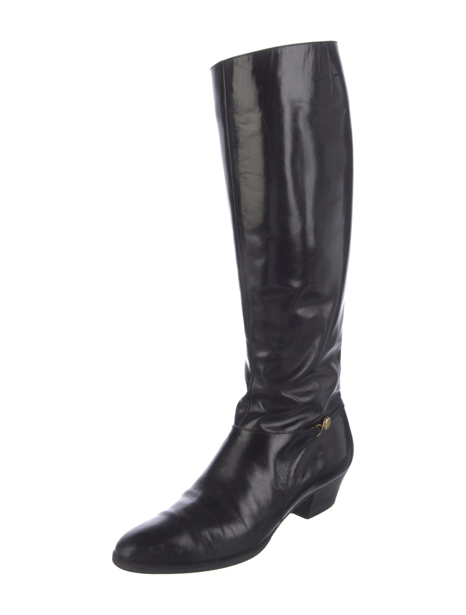 Salvatore Ferragamo Leather Chain-Link Accents Riding Boots
