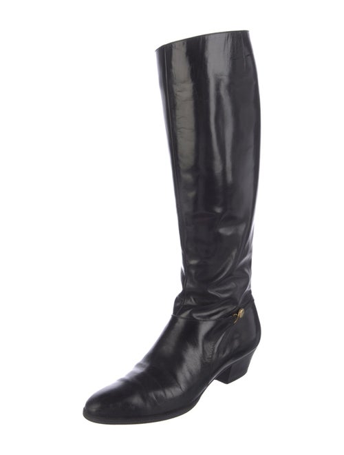 Salvatore Ferragamo Leather Chain-Link Accents Riding Boots