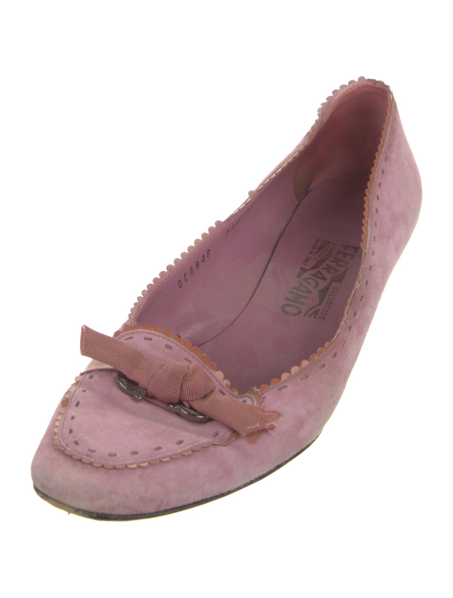 Salvatore Ferragamo Suede Grosgrain Trim Pumps