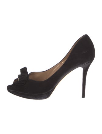 Salvatore Ferragamo Suede Bow Accents D'Orsay Pumps