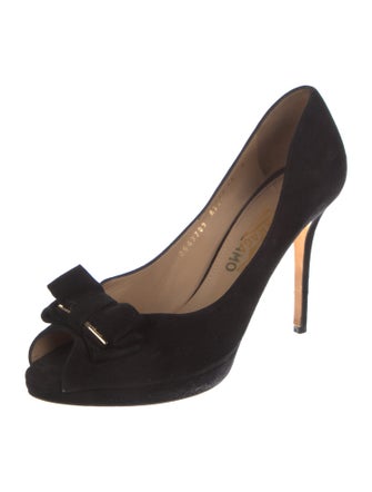 Salvatore Ferragamo Suede Bow Accents D'Orsay Pumps