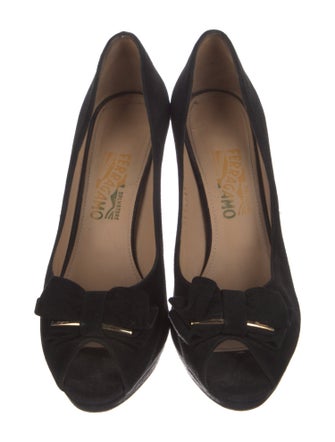 Salvatore Ferragamo Suede Bow Accents D'Orsay Pumps