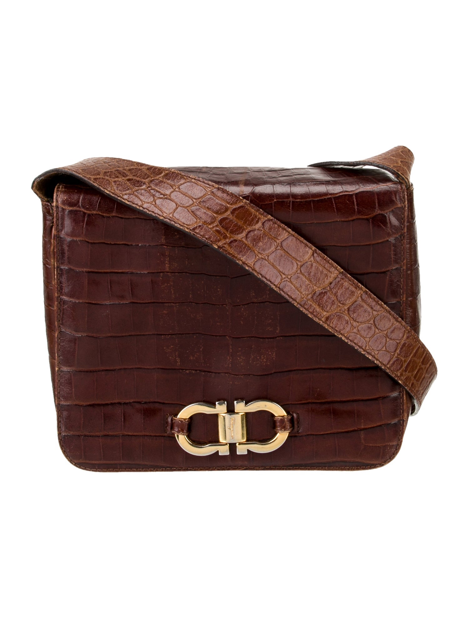 Salvatore Ferragamo Embossed Leather Messenger Bag