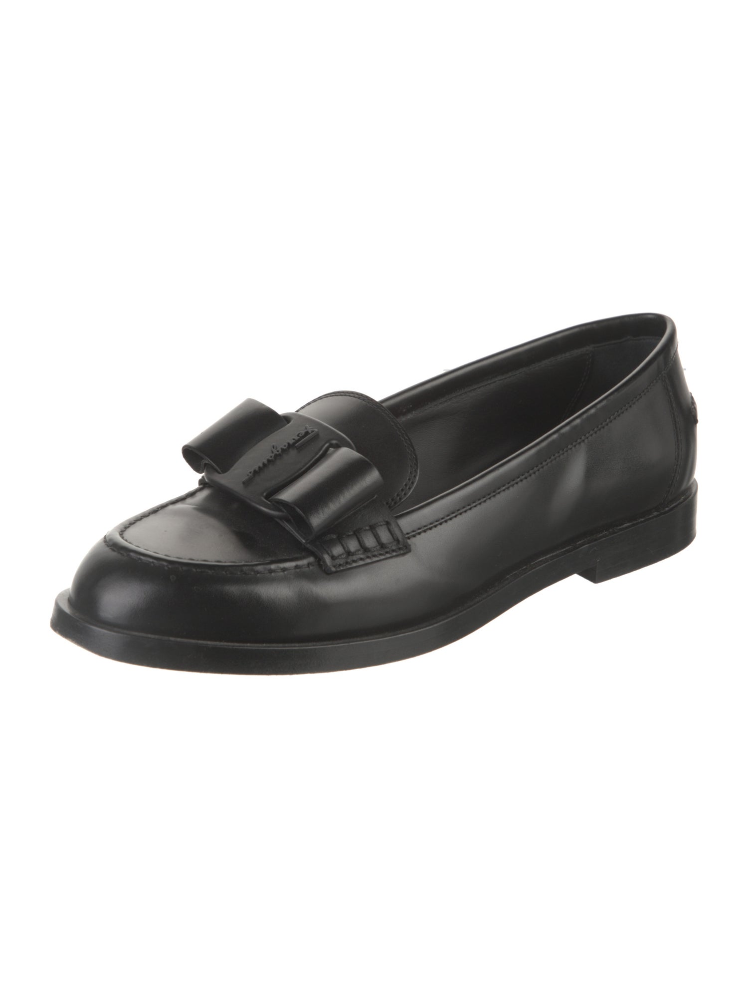 Salvatore Ferragamo Leather Bow Accents Loafers