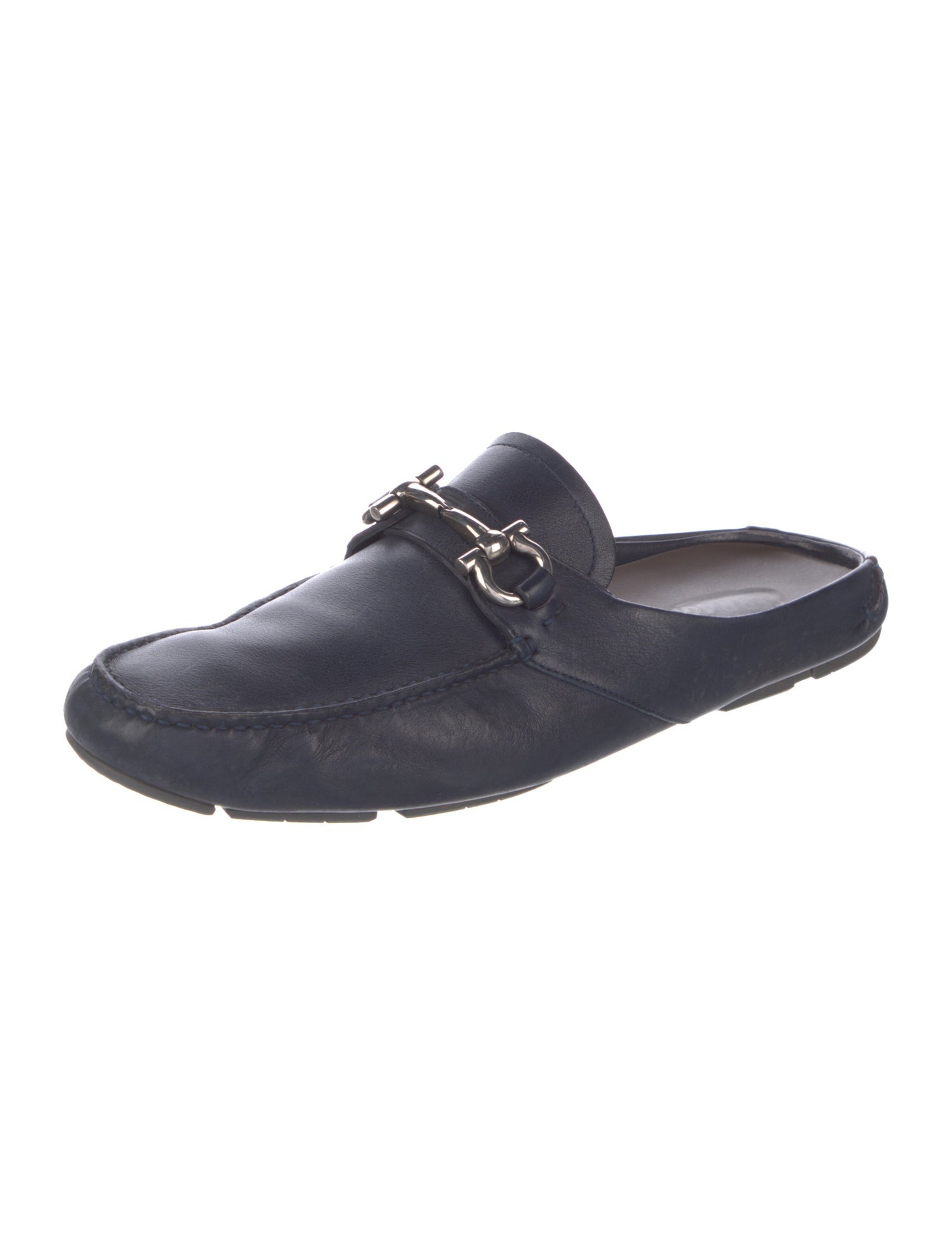 Salvatore Ferragamo Horsebit Accent Leather Slippers