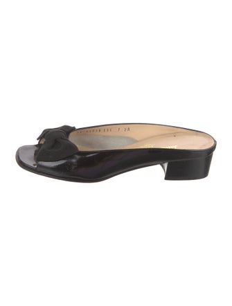 Salvatore Ferragamo Patent Leather Bow Accents Slides