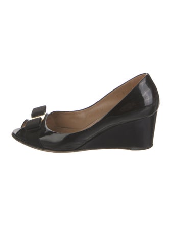 Salvatore Ferragamo Patent Leather Bow Accents Pumps