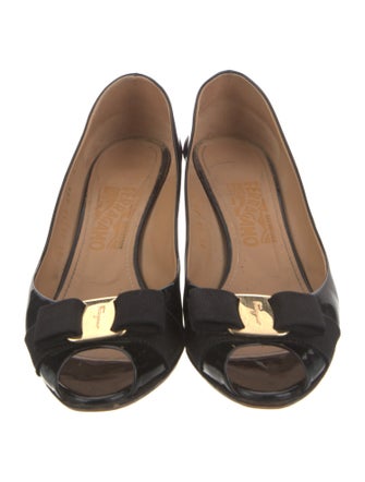Salvatore Ferragamo Patent Leather Bow Accents Pumps