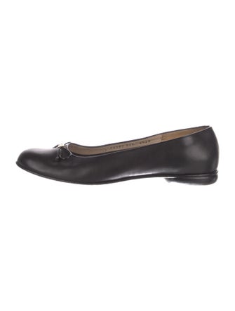 Salvatore Ferragamo Leather Bow Accents Ballet Flats