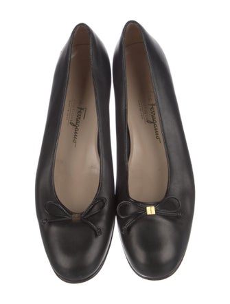 Salvatore Ferragamo Leather Bow Accents Ballet Flats