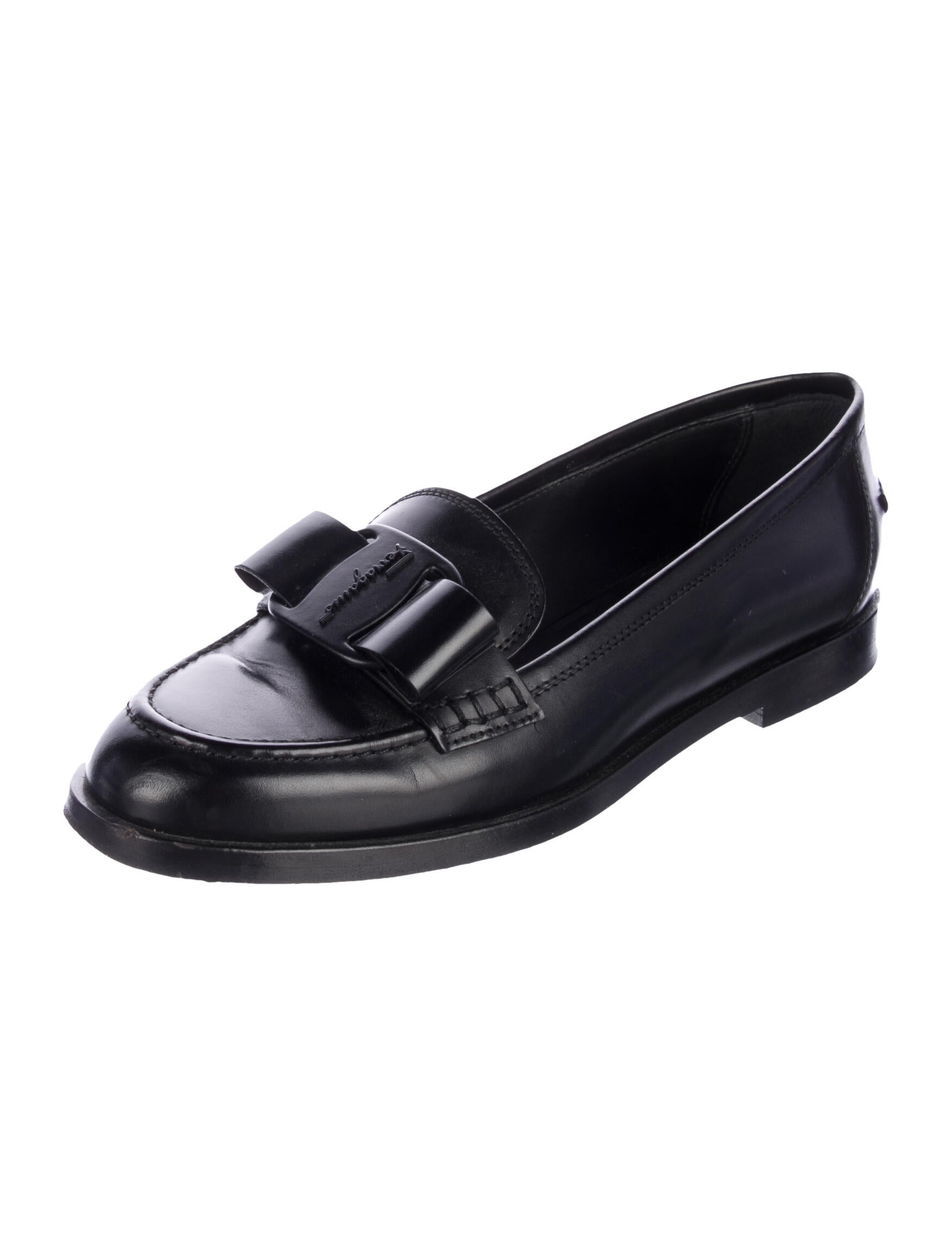 Salvatore Ferragamo Leather Bow Accents Loafers