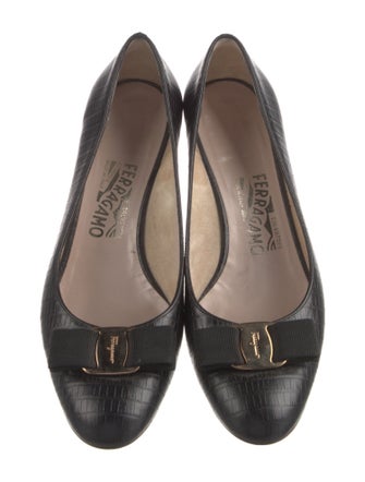 Salvatore Ferragamo Leather Bow Accents Flats