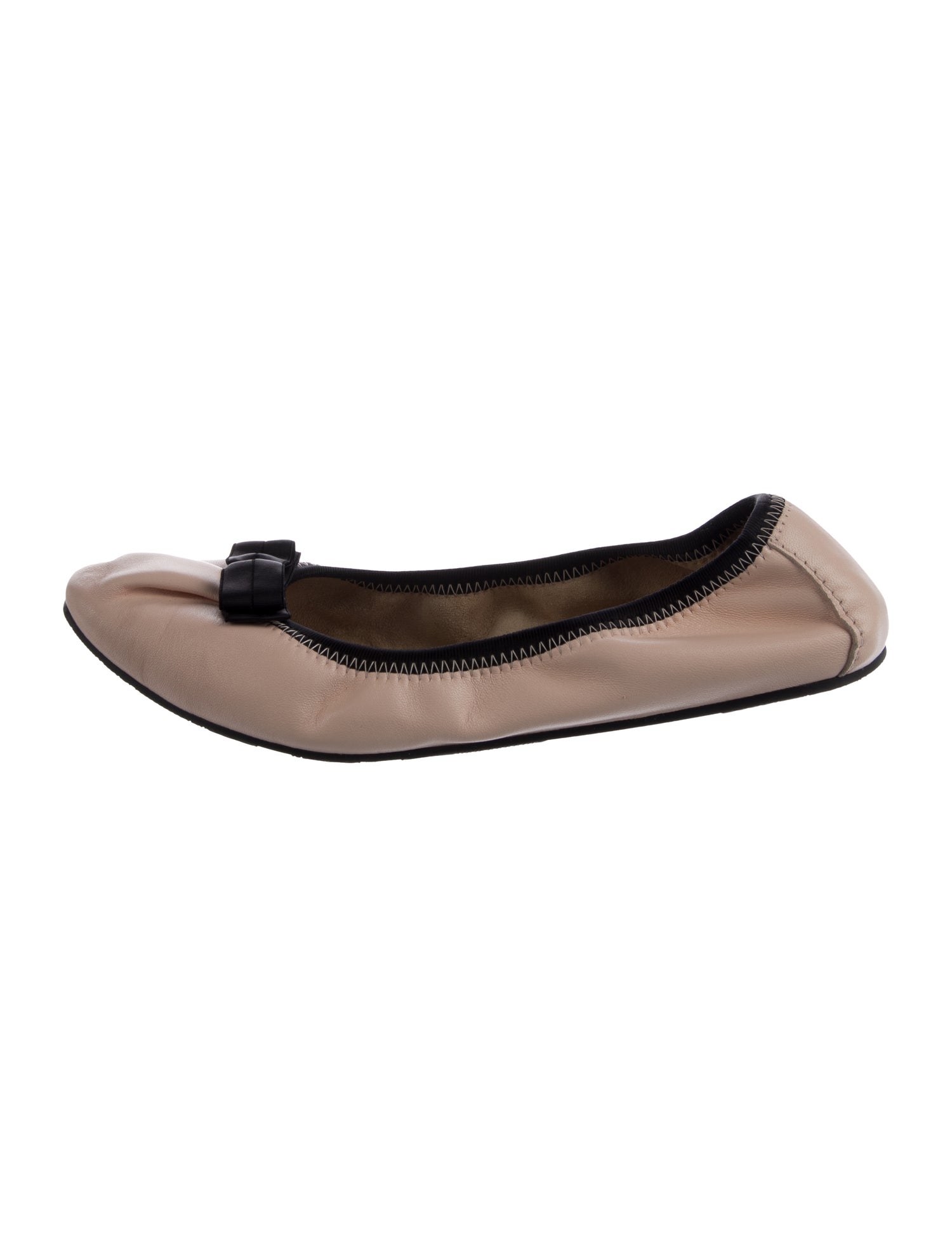 Salvatore Ferragamo Leather Bow Accents Ballet Flats