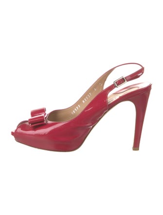 Salvatore Ferragamo Patent Leather Bow Accents Slingback Pumps