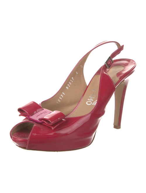 Salvatore Ferragamo Patent Leather Bow Accents Slingback Pumps