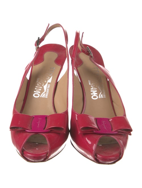 Salvatore Ferragamo Patent Leather Bow Accents Slingback Pumps