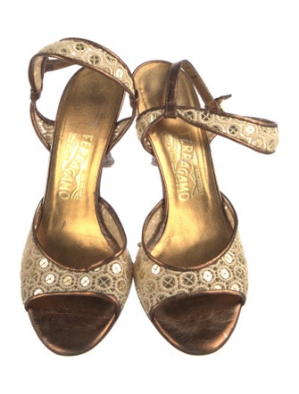 Salvatore Ferragamo Lace Printed Slingback Sandals