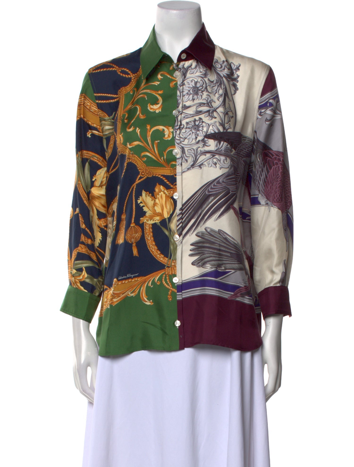 Salvatore Ferragamo Silk Printed Button-Up Top