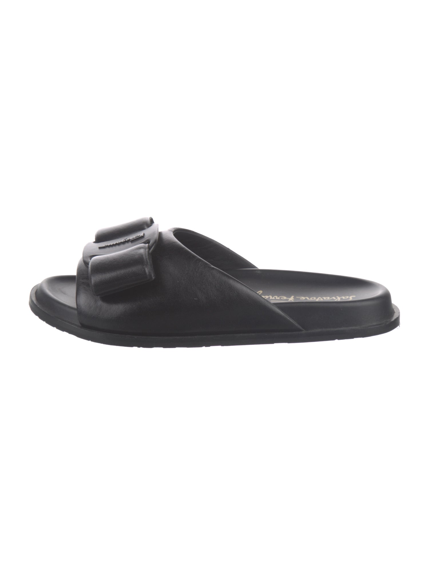Salvatore Ferragamo Leather Bow Accents Slides