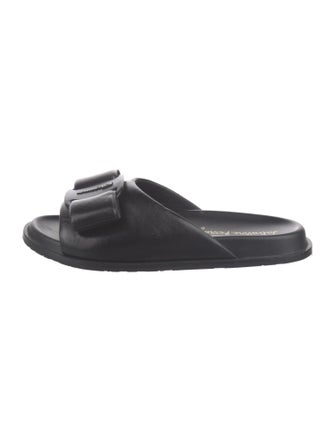 Salvatore Ferragamo Leather Bow Accents Slides