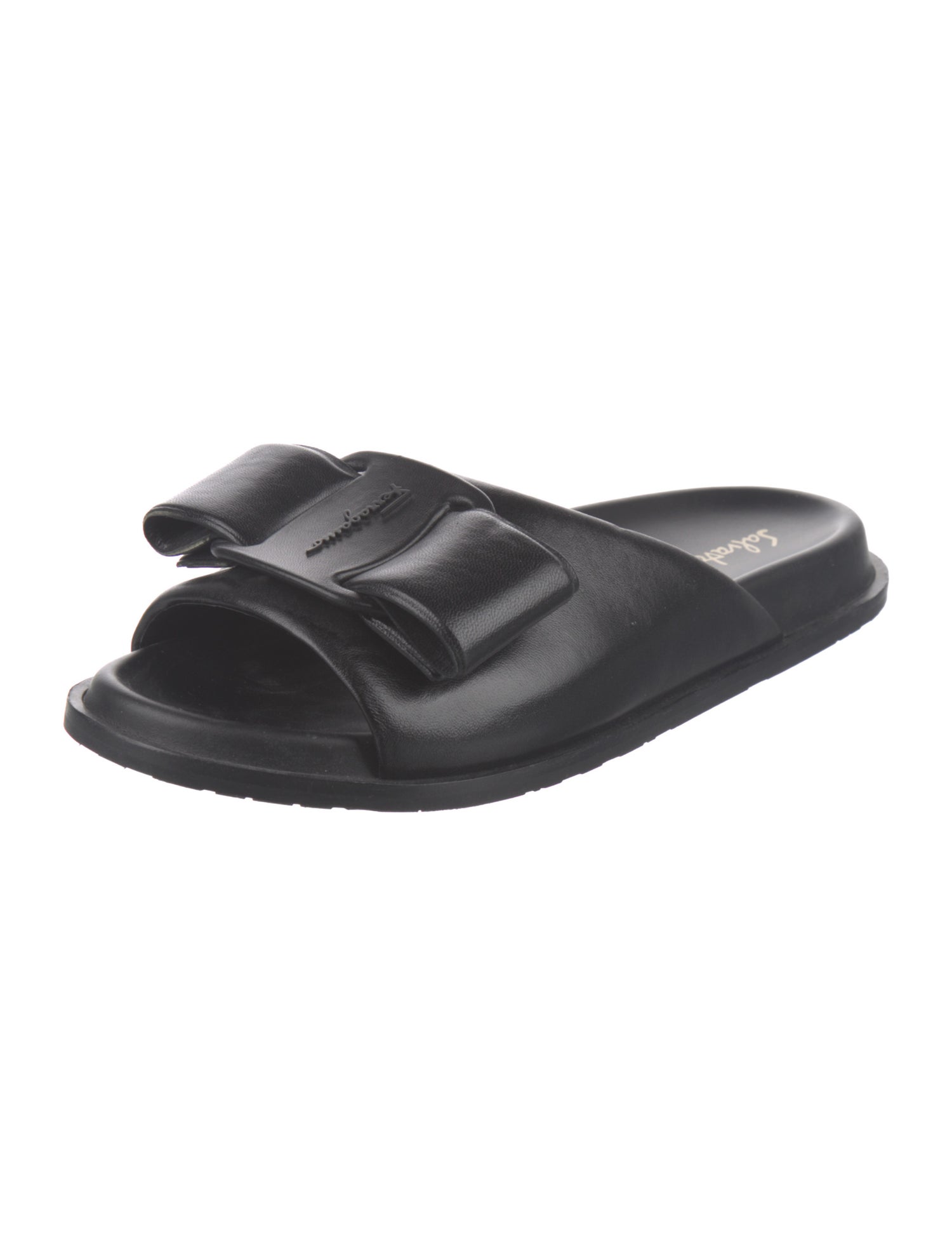Salvatore Ferragamo Leather Bow Accents Slides