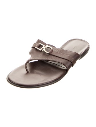 Salvatore Ferragamo Gancini Logo Leather Slides