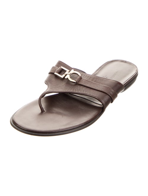 Salvatore Ferragamo Gancini Logo Leather Slides