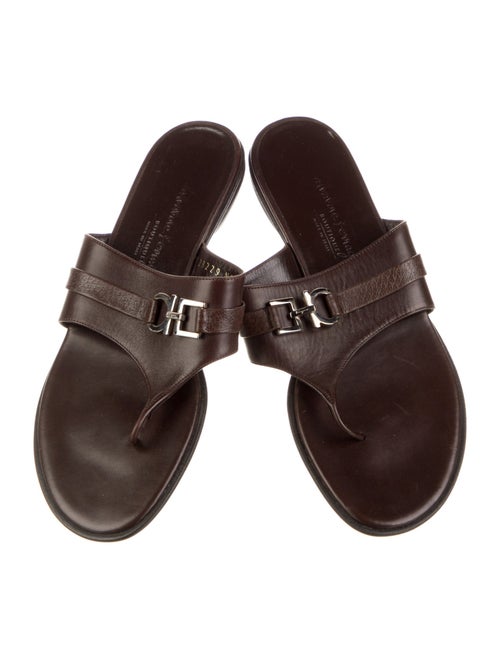 Salvatore Ferragamo Gancini Logo Leather Slides