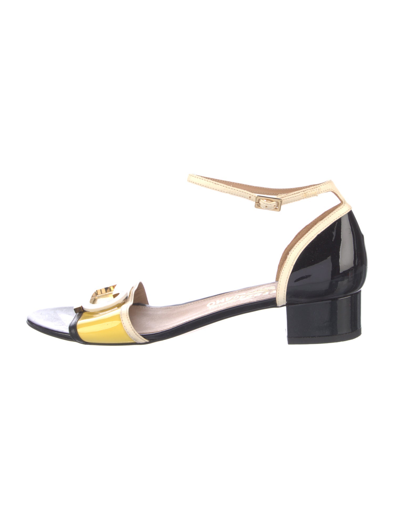 Salvatore Ferragamo Patent Leather Colorblock Pattern Sandals