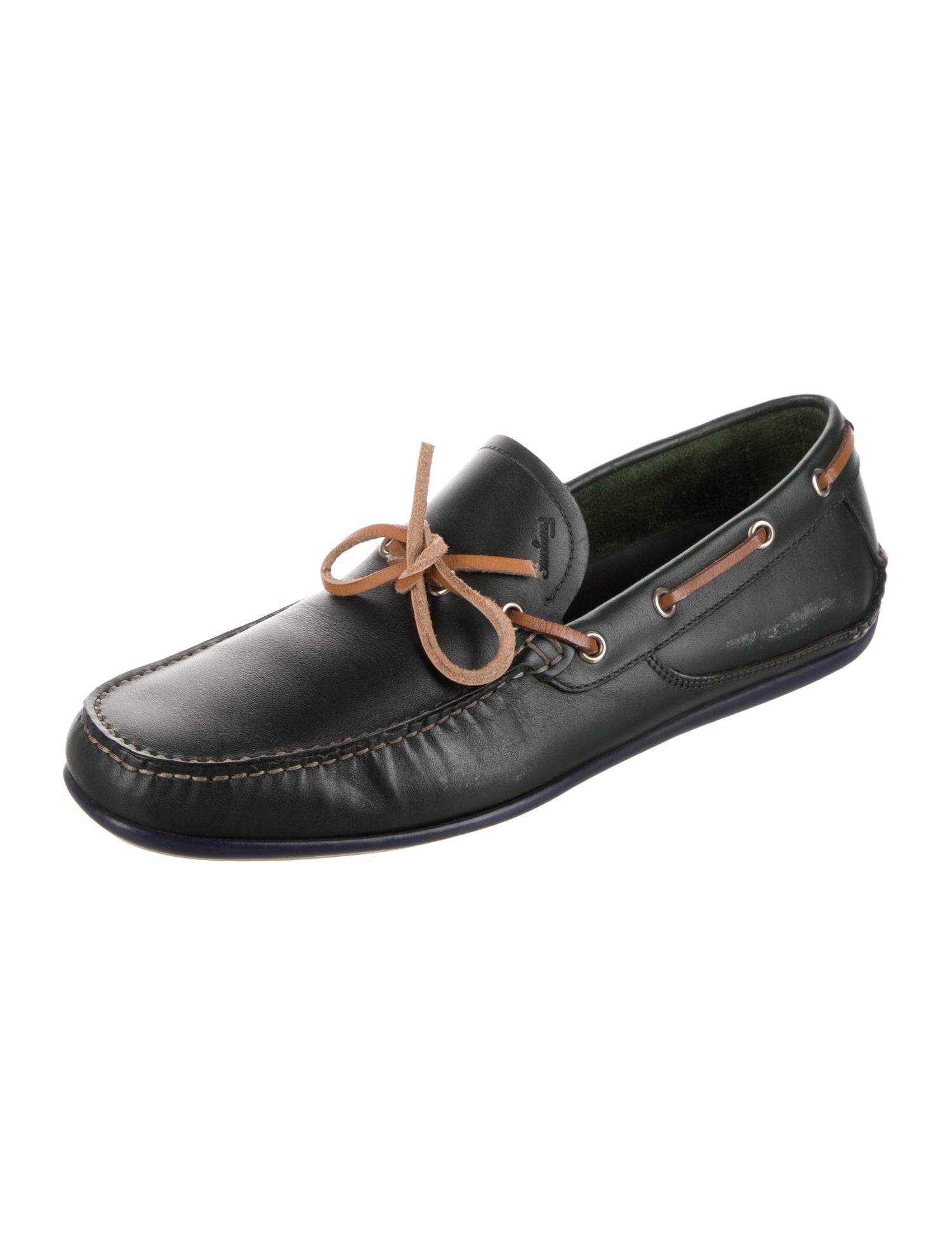 Salvatore Ferragamo Leather Bow Accents Moccasins