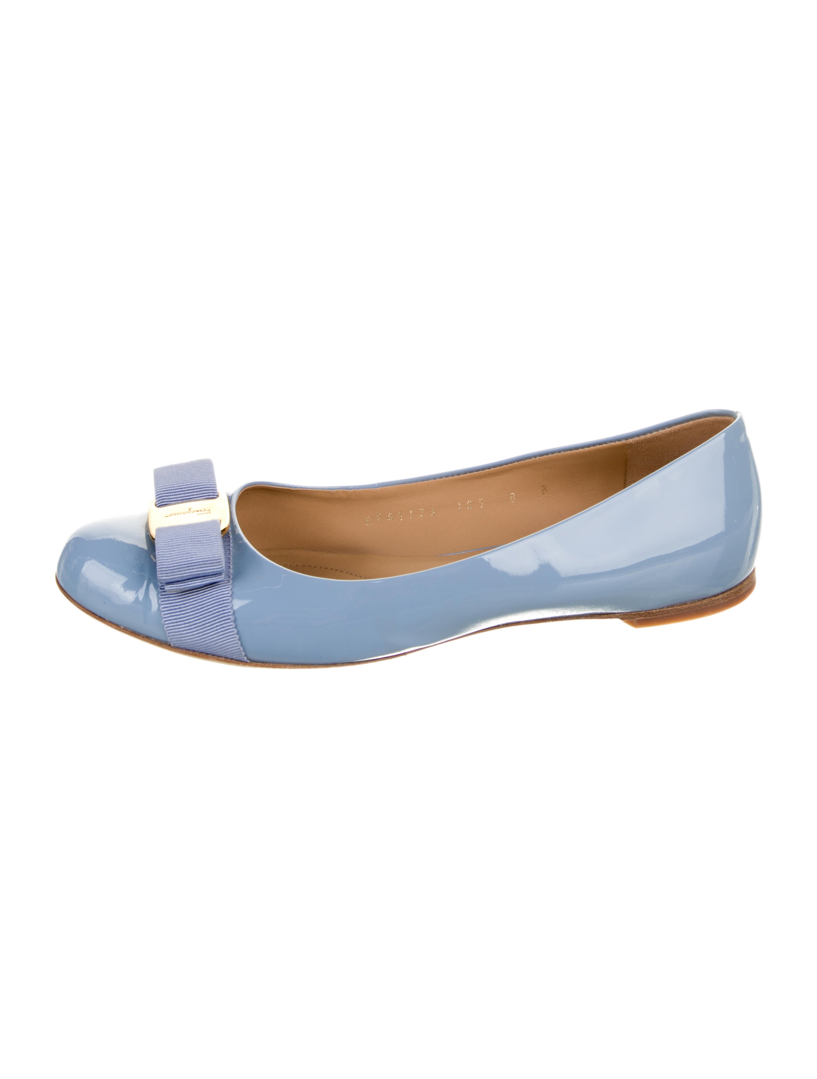 Salvatore Ferragamo Patent Leather Bow Accents Ballet Flats