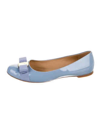 Salvatore Ferragamo Patent Leather Bow Accents Ballet Flats