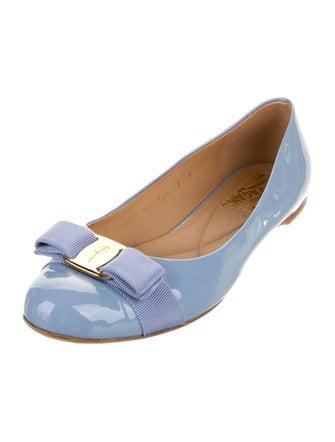 Salvatore Ferragamo Patent Leather Bow Accents Ballet Flats