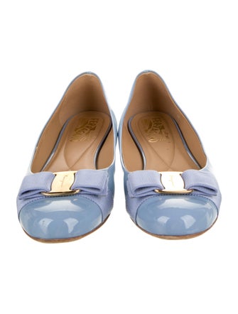 Salvatore Ferragamo Patent Leather Bow Accents Ballet Flats