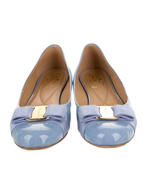 Salvatore Ferragamo Patent Leather Bow Accents Ballet Flats